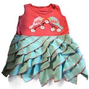 Sam and Sydney size 2t dress, Bird,floral and ruffle motif. Good condition.